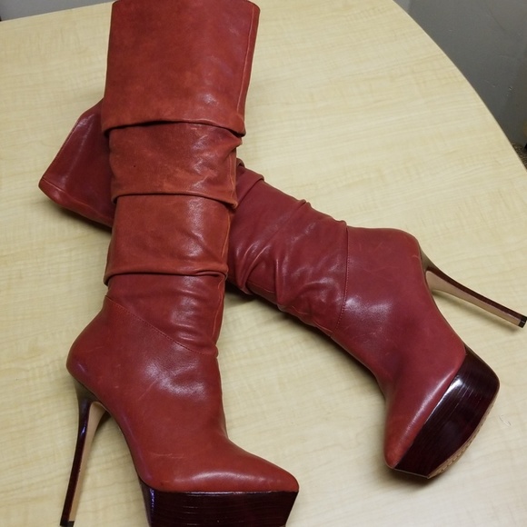 ladies red leather boots